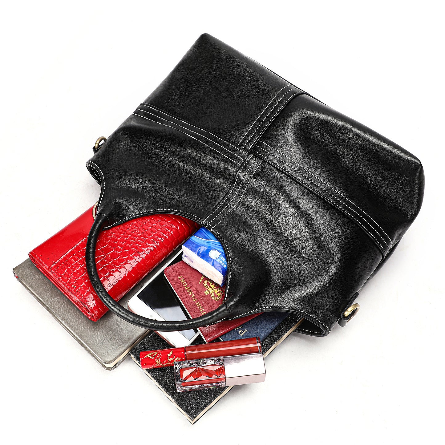 Bolsa Tiracolo Feminina em Couro Genuíno com Costura Artesanal