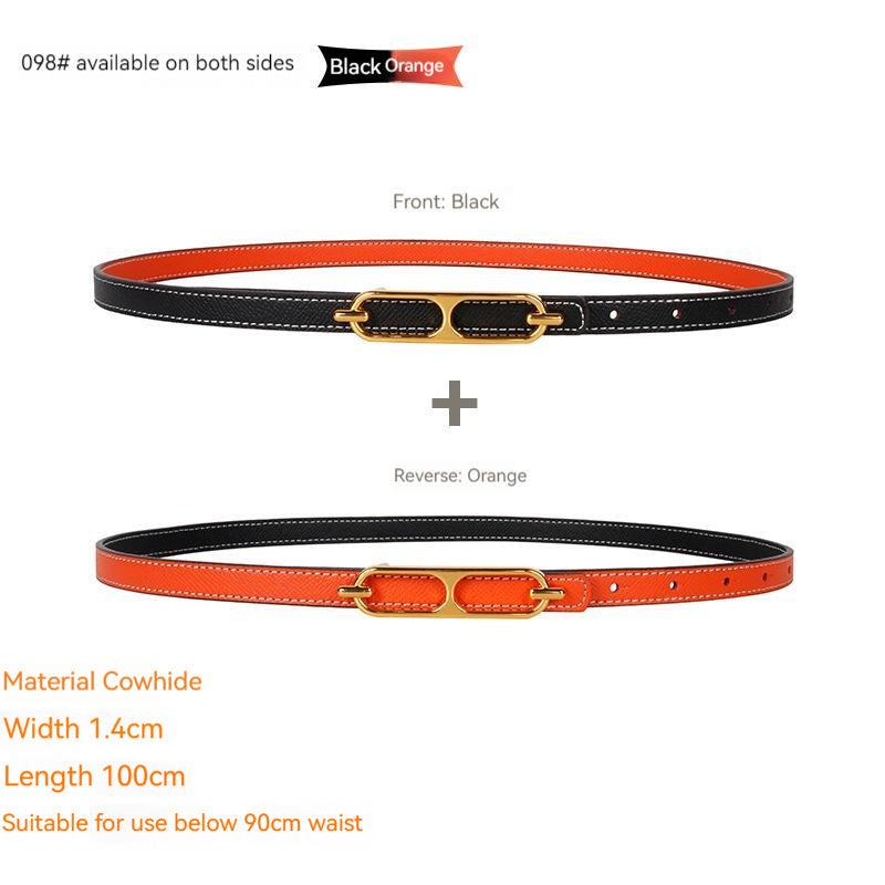 Cinto Fino Dupla Face em Couro Genuíno com Fivela Lisa