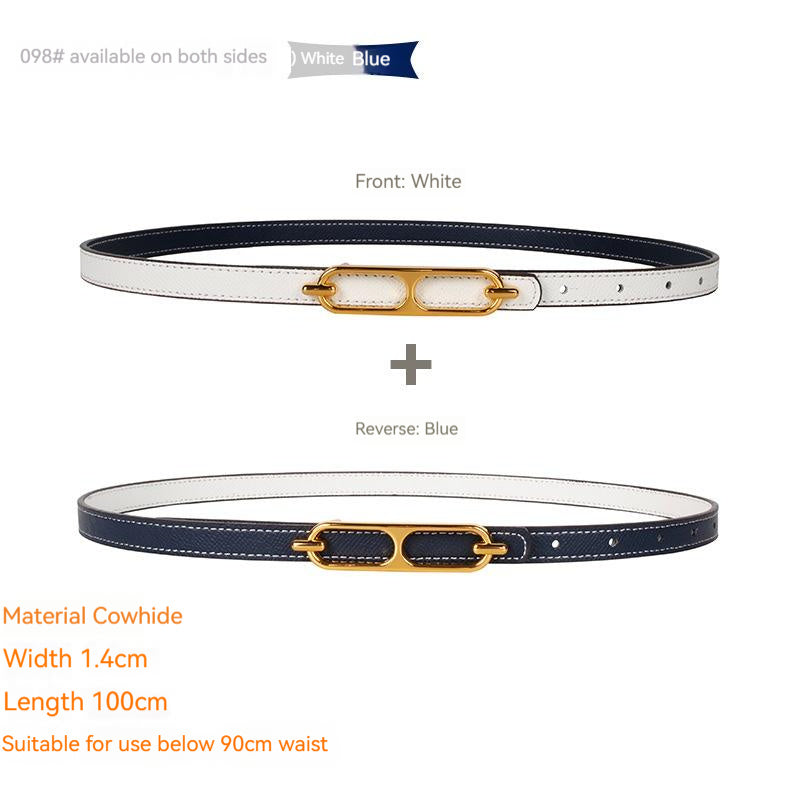 Cinto Fino Dupla Face em Couro Genuíno com Fivela Lisa