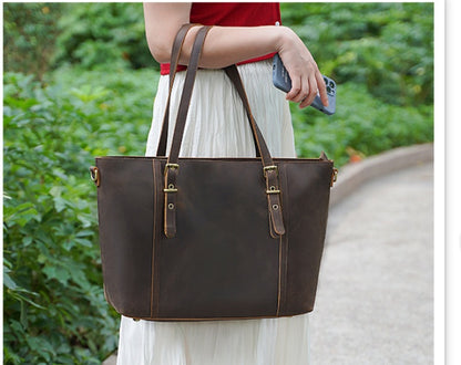 Bolsa Tote Feminina Estilo Vintage em Couro