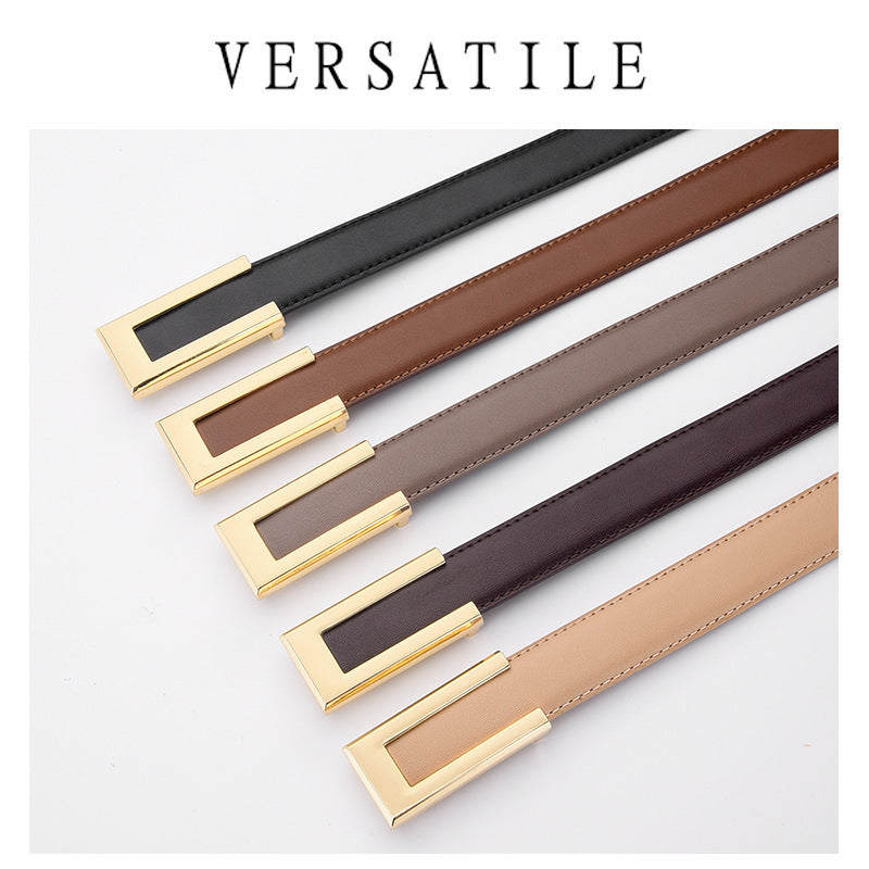 Cinto Feminino Fino em Couro Genuíno Estilo Retrô