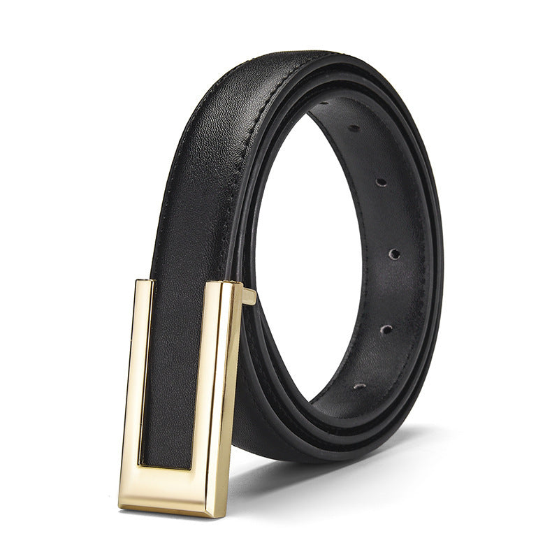 Cinto Feminino Fino em Couro Genuíno Estilo Retrô