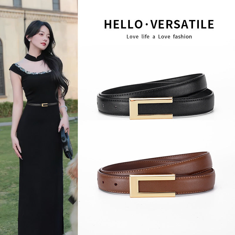 Cinto Feminino Fino em Couro Genuíno Estilo Retrô