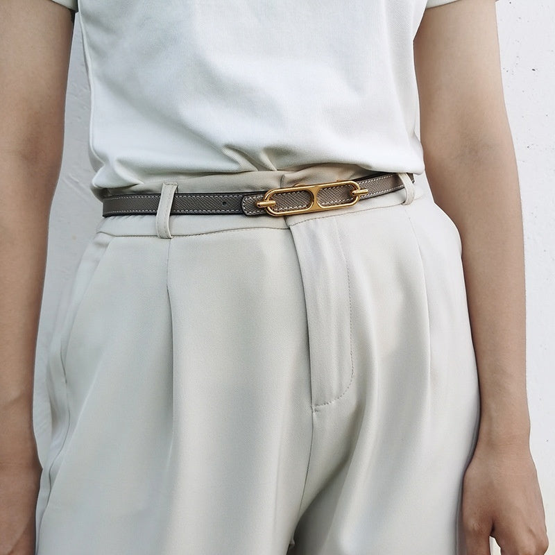 Cinto Fino Dupla Face em Couro Genuíno com Fivela Lisa