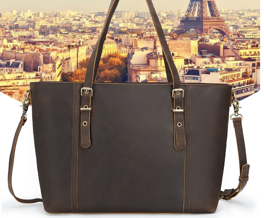 Bolsa Tote Feminina Estilo Vintage em Couro