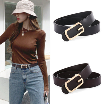 Cinto Feminino em Couro Genuíno com Fivela Oval Lisa